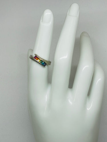 Rainbow Rhinestone Sterling Silver Ring